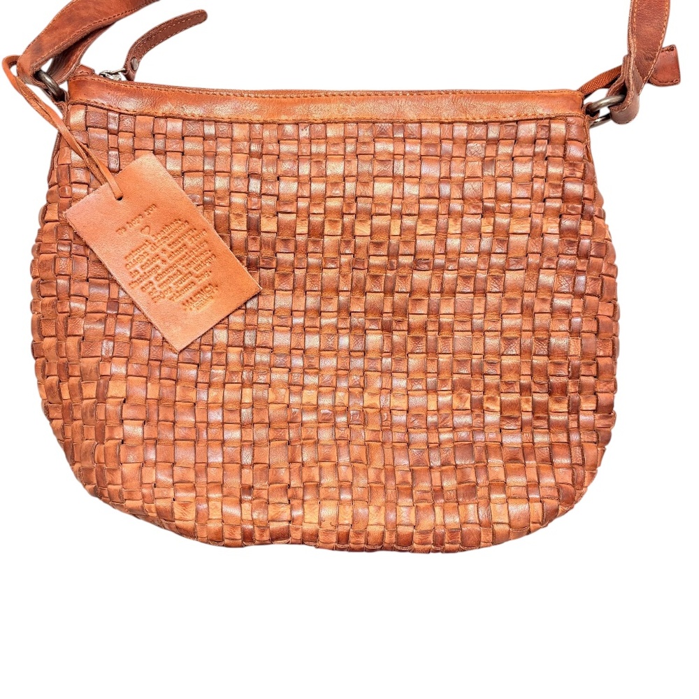 Vilenca holland brown woven leather messenger bag crossbody